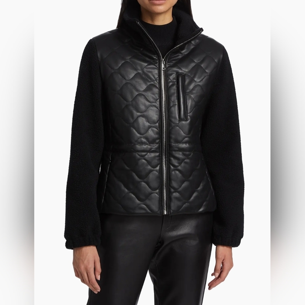 LAMARQUE's Lanie Mixed Media Quilted Jacket Black Size Small